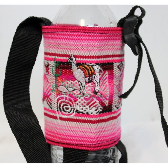 Peruvian Bottle Holder Lanyard Shoulder Strap Native Textile Hiking Outdoor Pink - Picture 2 of 5